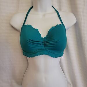 Victoria Secret Swimming Top 36C Aqua Seafoam Glow Scallop Trim Lined Wired Cups